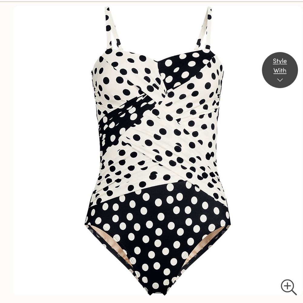 LANDS’ END LYCRA Women's Slender Suit Wrap Bandeau One Piece Swimsuit - Picture 2 of 14